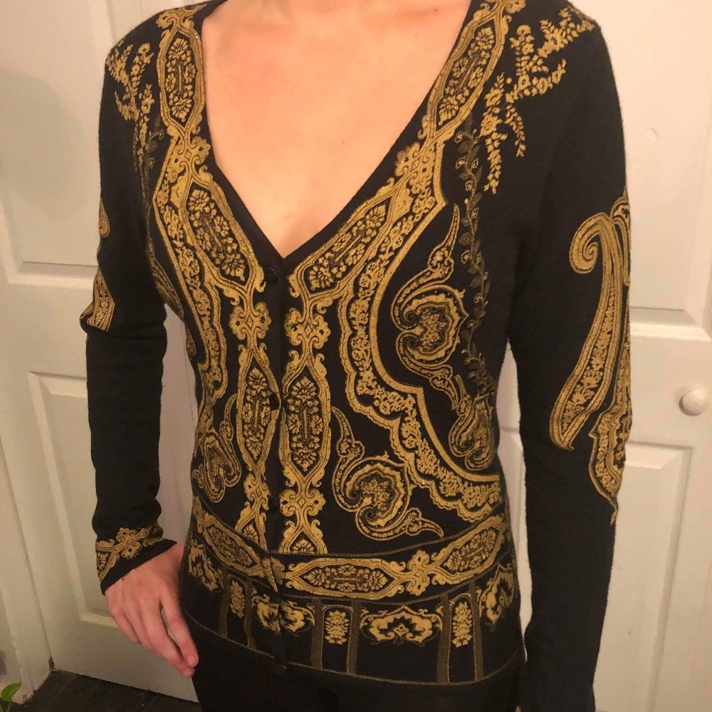 Black and Gold Printed Cardigan